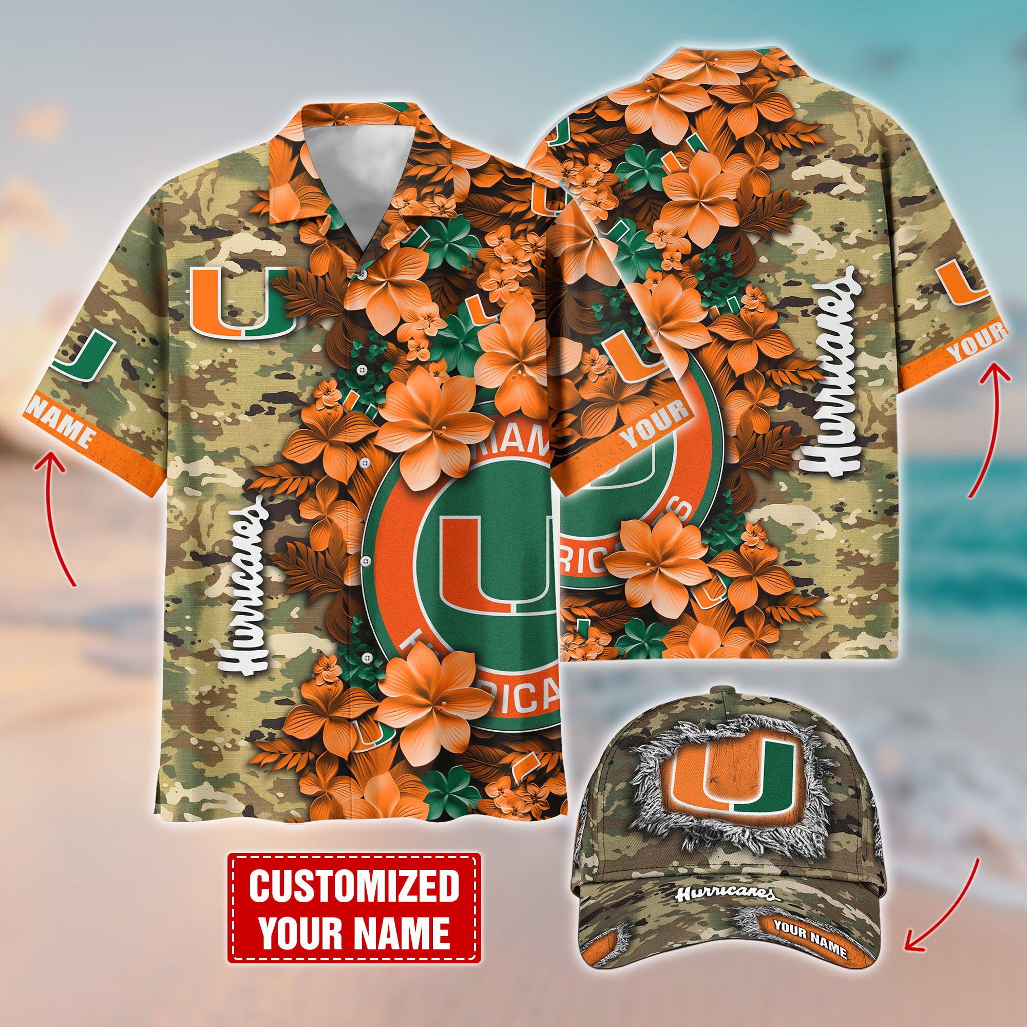 Miami Hurricanes Customized Cap And Hawaiian Shirt Hot Trending. Gift For Fan T58536